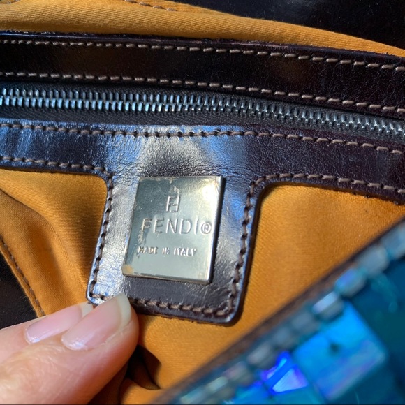 FENDI Navy Blue Sequin Beaded Shoulder Baguette Vintage 90s Bag - Picture 8 of 16